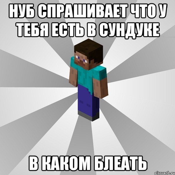 Нуб спрашивает что у тебя есть в сундуке В каком блеать, Мем Типичный игрок Minecraft