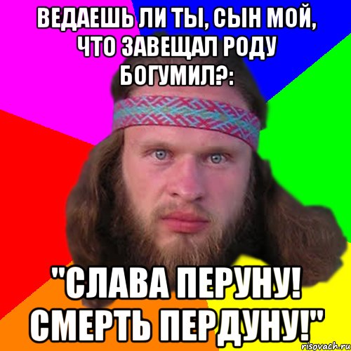 Ведаешь ли ты, сын мой, что завещал роду Богумил?: "Слава Перуну! Смерть Пердуну!"