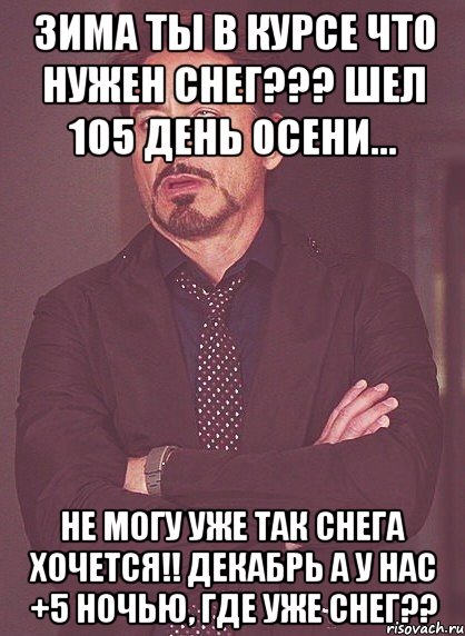 Зима ты в курсе что нужен снег??? Шел 105 день осени... Не могу уже так снега хочется!! Декабрь а у нас +5 ночью, где уже снег??, Мем твое выражение лица