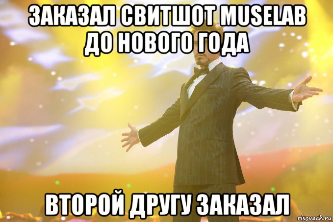 ЗАКАЗАЛ СВИТШОТ MUSELAB ДО НОВОГО ГОДА ВТОРОЙ ДРУГУ ЗАКАЗАЛ, Мем Тони Старк (Роберт Дауни младший)