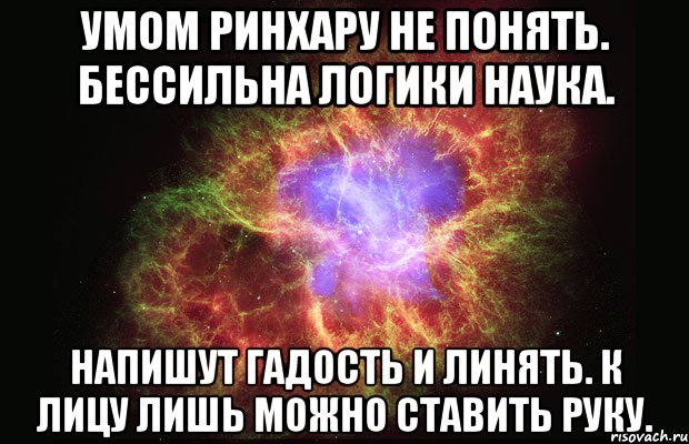 Умом РинХару не понять. Бессильна логики наука. Напишут гадость и линять. К лицу лишь можно ставить руку., Мем Туманность