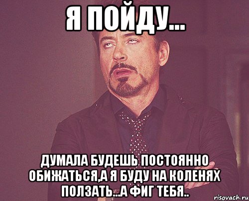 Я пойду... Думала будешь постоянно обижаться,а я буду на коленях ползать...А фиг тебя.., Мем твое выражение лица