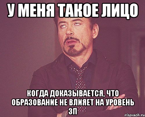 У меня такое лицо когда доказывается, что образование не влияет на уровень ЗП, Мем твое выражение лица