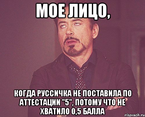 МОЕ ЛИЦО, когда руссичка не поставила по аттестации "5", потому что не хватило 0,5 балла, Мем твое выражение лица