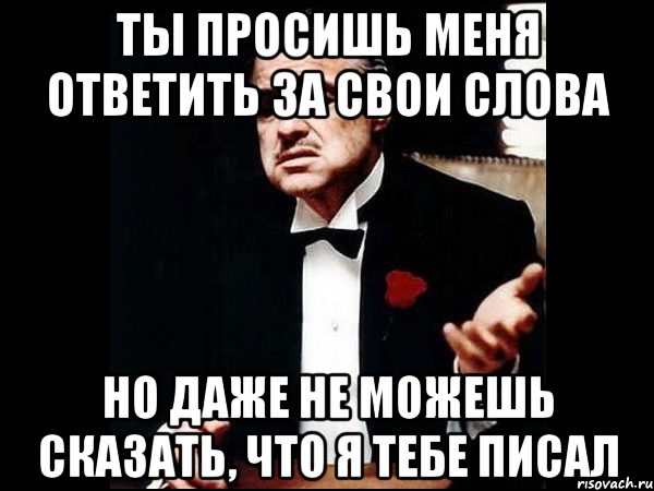 Ты просишь меня ответить за свои слова но даже не можешь сказать, что я тебе писал, Мем ты делаешь это без уважения