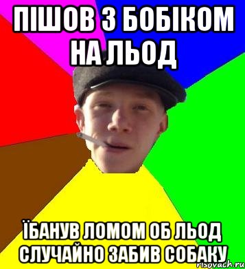 пішов з бобіком на льод їбанув ломом об льод случайно забив собаку, Мем умный гопник