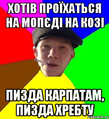 хотів проїхаться на мопєді на козі пизда карпатам, пизда хребту, Мем умный гопник