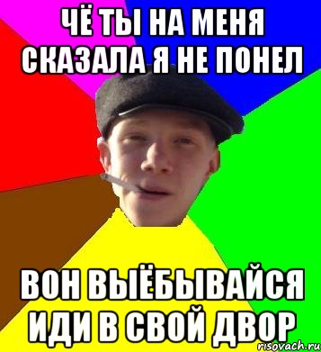 ЧЁ ты на меня сказала я не понел вон выёбывайся иди в свой двор, Мем умный гопник