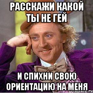 Расскажи какой ты не гей И спихни свою ориентацию на меня, Мем Ну давай расскажи (Вилли Вонка)