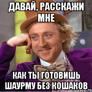 Давай, расскажи мне как ты готовишь шаурму без кошаков, Мем Ну давай расскажи (Вилли Вонка)