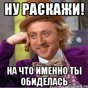 Ну раскажи! на что именно ты обиделась, Мем Ну давай расскажи (Вилли Вонка)