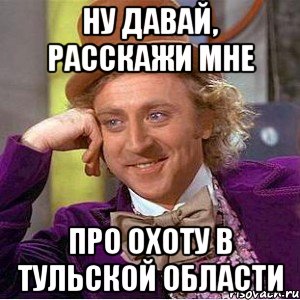 НУ ДАВАЙ, РАССКАЖИ МНЕ ПРО ОХОТУ В ТУЛЬСКОЙ ОБЛАСТИ, Мем Ну давай расскажи (Вилли Вонка)