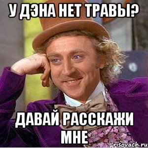 У ДЭНА НЕТ ТРАВЫ? ДАВАЙ РАССКАЖИ МНЕ, Мем Ну давай расскажи (Вилли Вонка)