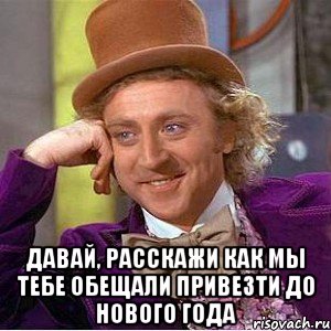  Давай, расскажи как мы тебе обещали привезти до Нового Года, Мем Ну давай расскажи (Вилли Вонка)