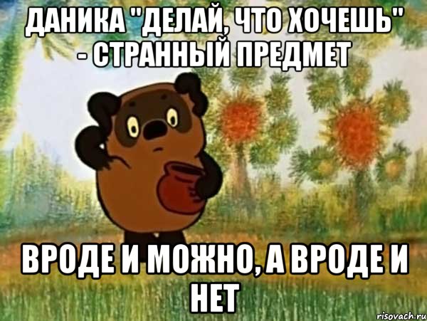 Даника "делай, что хочешь" - странный предмет Вроде и можно, а вроде и нет, Мем Винни пух чешет затылок