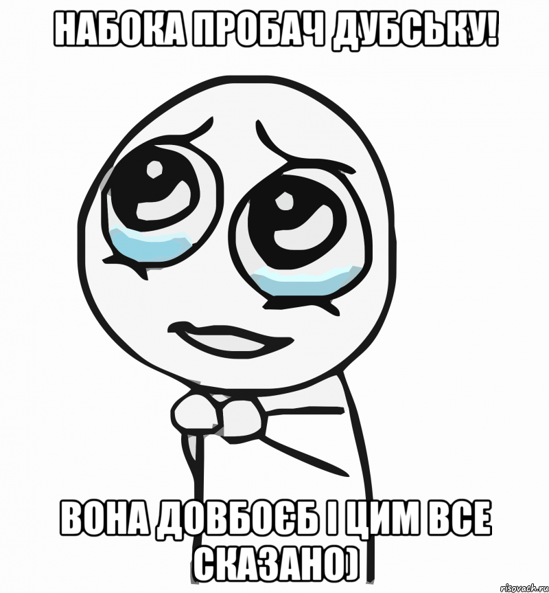 Набока пробач Дубську! Вона довбоєб і цим все сказано), Мем  ну пожалуйста (please)