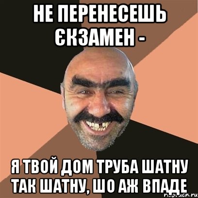 НЕ ПЕРЕНЕСЕШЬ ЄКЗАМЕН - Я ТВОЙ ДОМ ТРУБА ШАТНУ ТАК ШАТНУ, ШО АЖ ВПАДЕ, Мем Я твой дом труба шатал