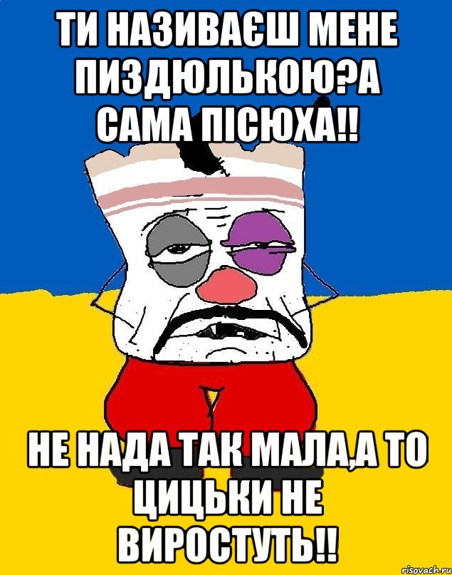 Ти називаєш мене пиздюлькою?А сама пісюха!! не нада так мала,а то цицьки не виростуть!!, Мем Западенец - тухлое сало