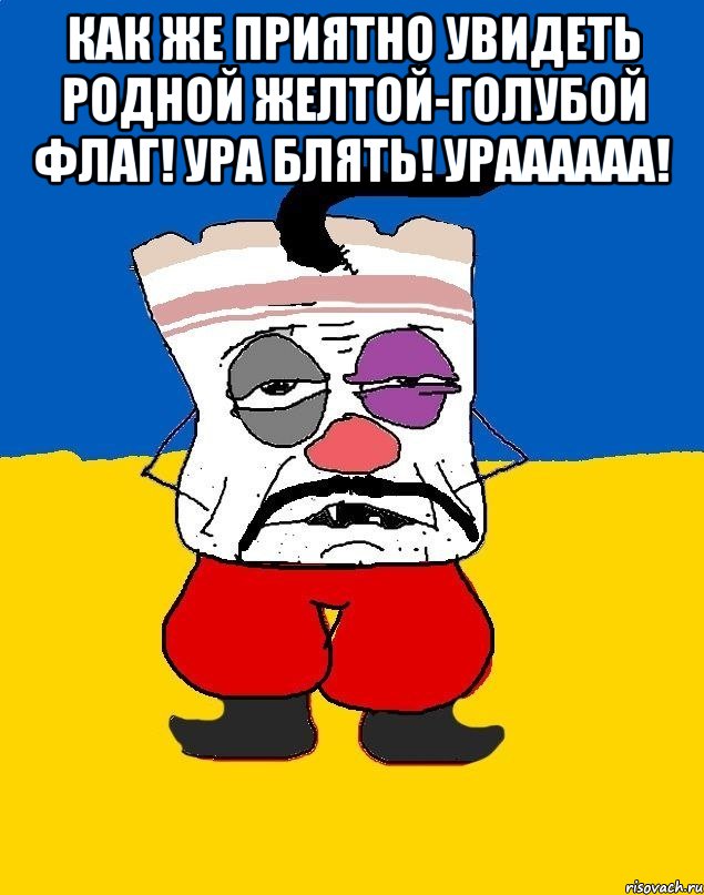 КАК ЖЕ ПРИЯТНО УВИДЕТЬ РОДНОЙ ЖЕЛТОЙ-ГОЛУБОЙ ФЛАГ! уРА БЛЯТЬ! уРАААААА! 