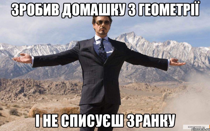 зробив домашку з геометрії і не списуєш зранку, Мем железный человек