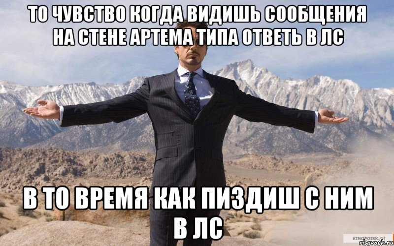 то чувство когда видишь сообщения на стене артема типа ответь в лс в то время как пиздиш с ним в лс, Мем железный человек