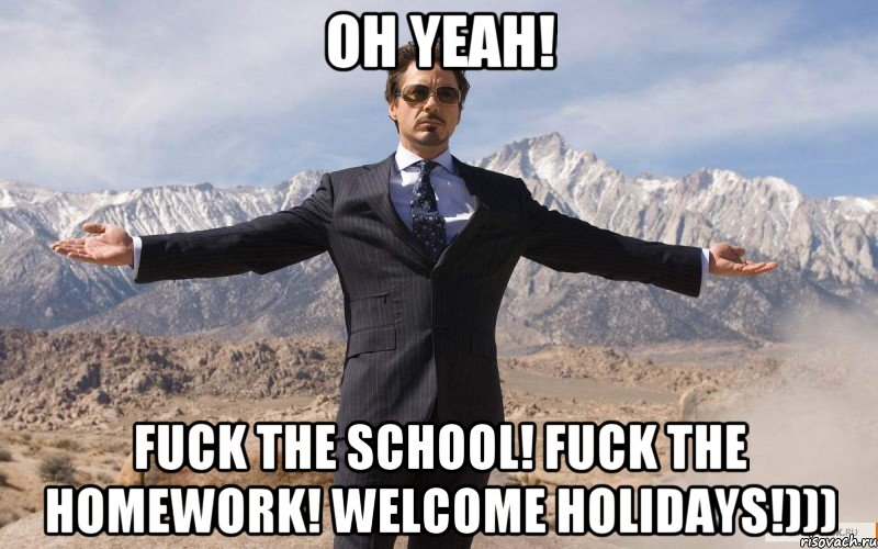 Oh yeah! Fuck the school! Fuck the homework! Welcome holidays!))), Мем железный человек