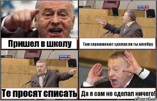 Пришел в школу Там спрашивают сделал ли ты алгебру Те просят списать Да я сам не сделал ничего!, Комикс жиреновский