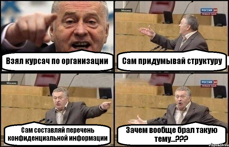 Взял курсач по организации Сам придумывай структуру Сам составляй перечень конфиденциальной информации Зачем вообще брал такую тему...???, Комикс Жириновский