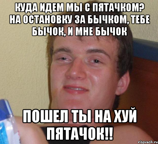 куда идем мы с Пятачком? на остановку за бычком, тебе бычок, и мне бычок ПОШЕЛ ТЫ НА ХУЙ ПЯТАЧОК!!, Мем 10 guy (Stoner Stanley really high guy укуренный парень)