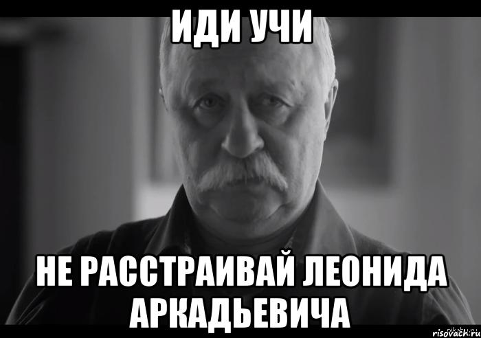 ИДИ УЧИ НЕ РАССТРАИВАЙ ЛЕОНИДА АРКАДЬЕВИЧА, Мем Не огорчай Леонида Аркадьевича