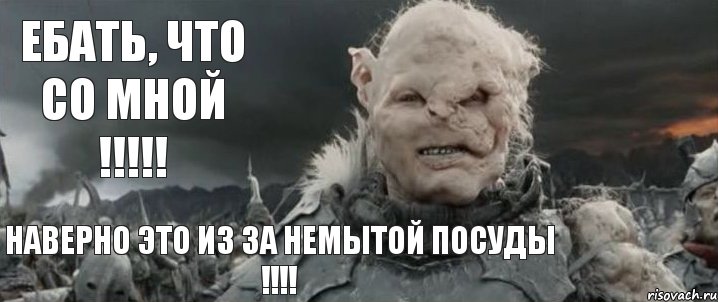 Ебать, что со мной !!!!! Наверно это из за немытой посуды !!!!, Мем Орк из вк