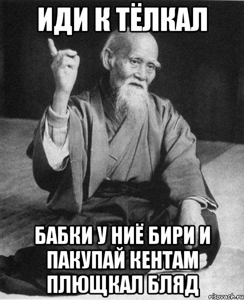 иди к тёлкал бабки у ниё бири и пакупай кентам плющкал бляд, Мем Монах-мудрец (сэнсей)