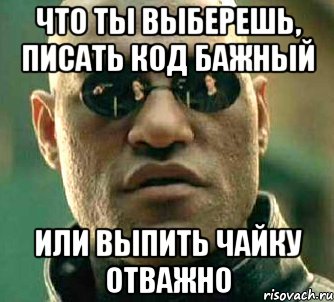 Что ты выберешь, писать код бажный или выпить чайку отважно, Мем  а что если я скажу тебе