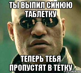 ты выпил синюю таблетку теперь тебя пропустят в тетку, Мем  а что если я скажу тебе