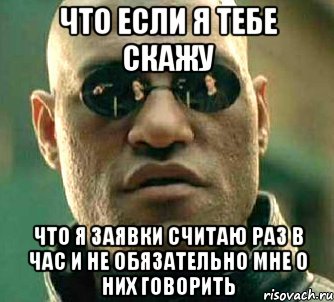 Что если я тебе скажу что я заявки считаю раз в час и не обязательно мне о них говорить, Мем  а что если я скажу тебе