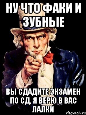 ну что факи и зубные вы сдадите экзамен по СД, я верю в вас лалки, Мем а ты