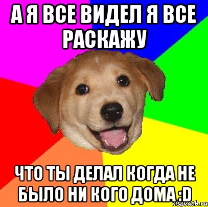 А я все видел я все раскажу что ты делал когда не было ни кого дома :D, Мем Advice Dog