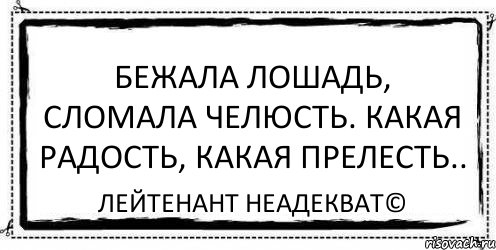 Бежала лошадь, сломала челюсть. какая радость, какая прелесть.. Лейтенант Неадекват©