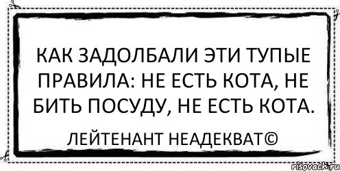 Как задолбали эти тупые правила: не есть кота, не бить посуду, не есть кота. Лейтенант Неадекват©, Комикс Асоциальная антиреклама