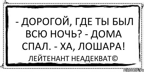 ﻿﻿ ﻿- Дорогой, где ты был всю ночь? - Дома спал. - Ха, лошара! Лейтенант Неадекват©, Комикс Асоциальная антиреклама