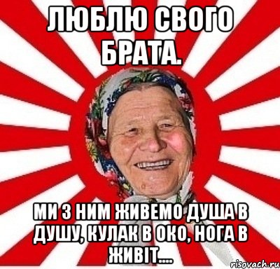 Люблю свого брата. Ми з ним живемо душа в душу, кулак в око, нога в живіт...., Мем  бабуля