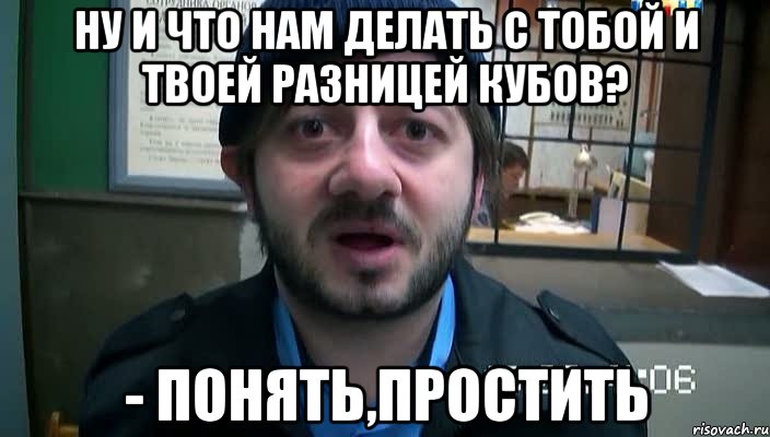 Ну и что нам делать с тобой и твоей разницей кубов? - Понять,простить, Мем Бородач