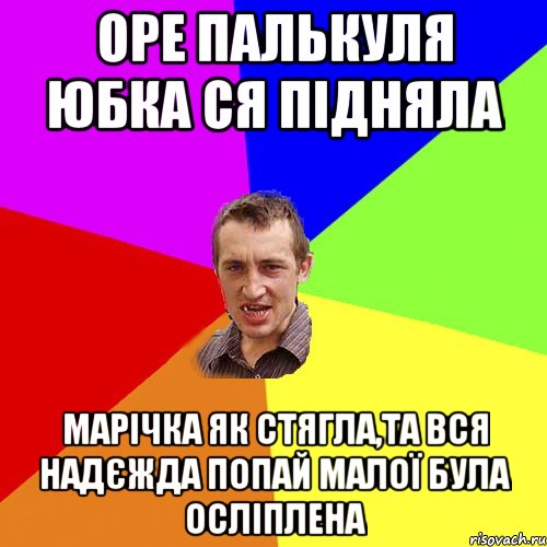 ОРЕ ПАЛЬКУЛЯ ЮБКА СЯ ПІДНЯЛА МАРІЧКА ЯК СТЯГЛА,ТА ВСЯ НАДЄЖДА ПОПАЙ МАЛОЇ БУЛА ОСЛІПЛЕНА, Мем Чоткий паца