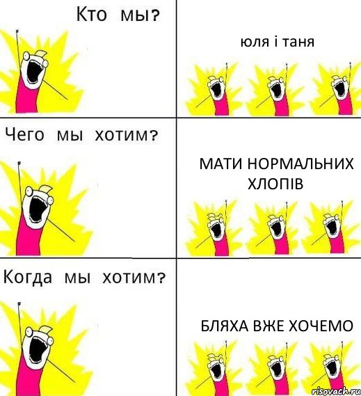 юля і таня мати нормальних хлопів бляха вже хочемо, Комикс Что мы хотим