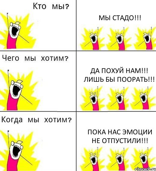 МЫ СТАДО!!! ДА ПОХУЙ НАМ!!! ЛИШЬ БЫ ПООРАТЬ!!! ПОКА НАС ЭМОЦИИ НЕ ОТПУСТИЛИ!!!, Комикс Что мы хотим