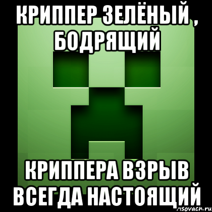 Криппер зелёный , бодрящий Криппера взрыв всегда настоящий, Мем Creeper