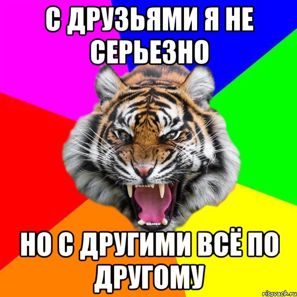 С ДРУЗЬЯМИ Я НЕ СЕРЬЕЗНО НО С ДРУГИМИ ВСЁ ПО ДРУГОМУ, Мем  ДЕРЗКИЙ ТИГР