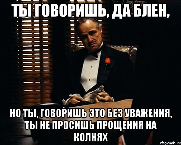 Ты говоришь, да блен, Но ты, говоришь это без уважения, Ты не просишь прощения на колнях, Мем Дон Вито Корлеоне