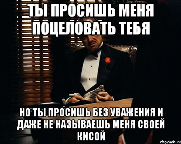 ТЫ ПРОСИШЬ МЕНЯ ПОЦЕЛОВАТЬ ТЕБЯ НО ТЫ ПРОСИШЬ БЕЗ УВАЖЕнИЯ и даже не называешь меня своей кисой, Мем Дон Вито Корлеоне