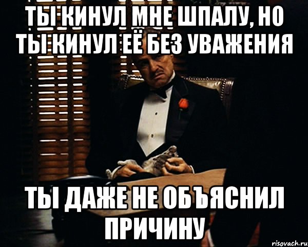 Ты кинул мне шпалу, но ты кинул её без уважения Ты даже не объяснил причину, Мем Дон Вито Корлеоне